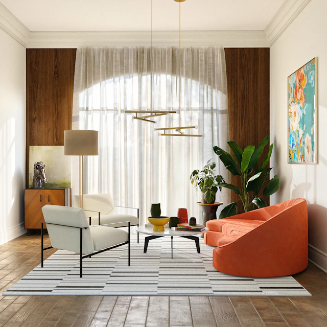 Cortinas de voil filtrando a luz em uma sala de estar